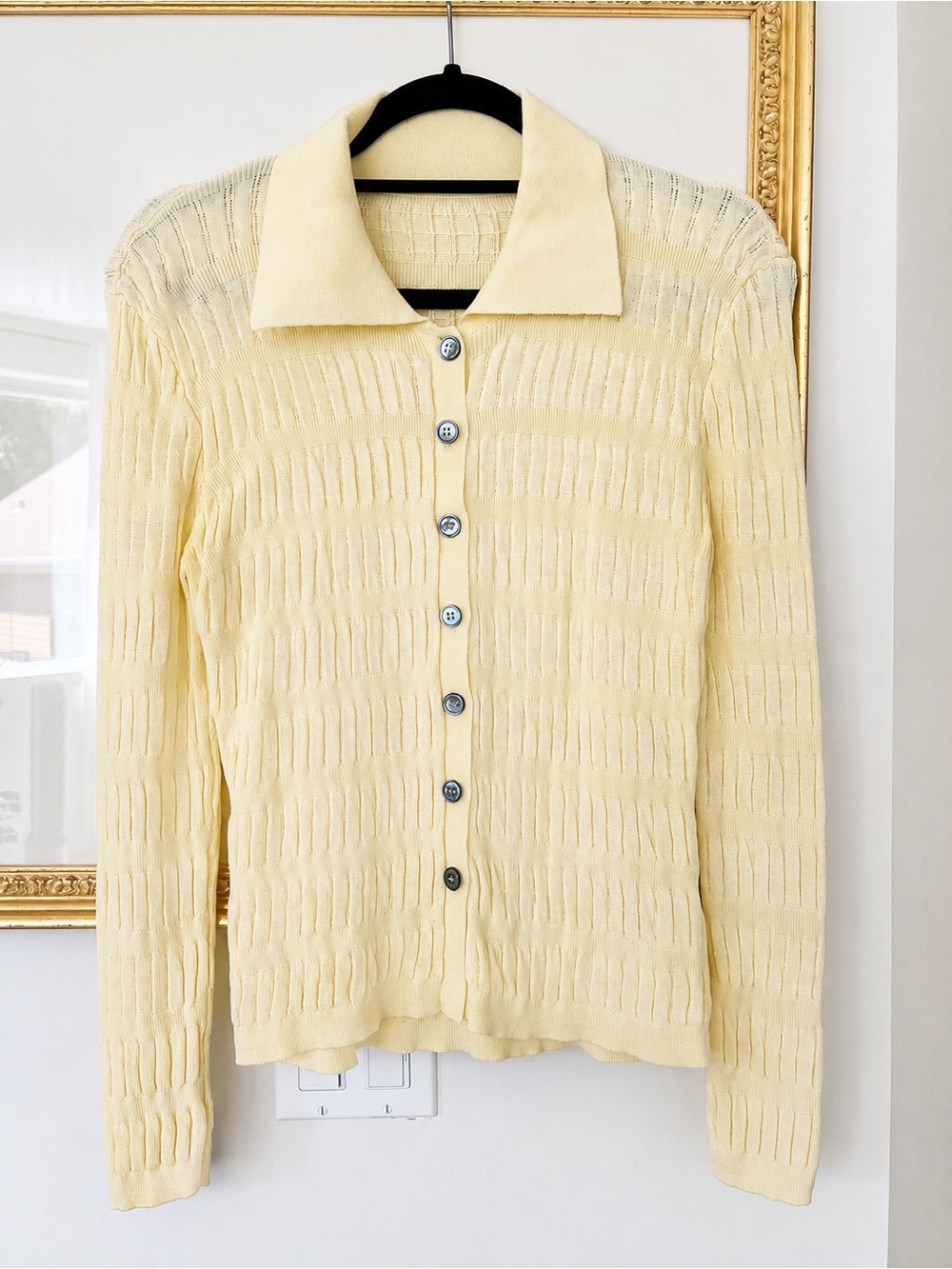 Commense Pale Yellow Button-Up Knit Top